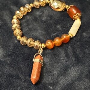 Chic Gold and Brown Beaded Bracelet with Pendant